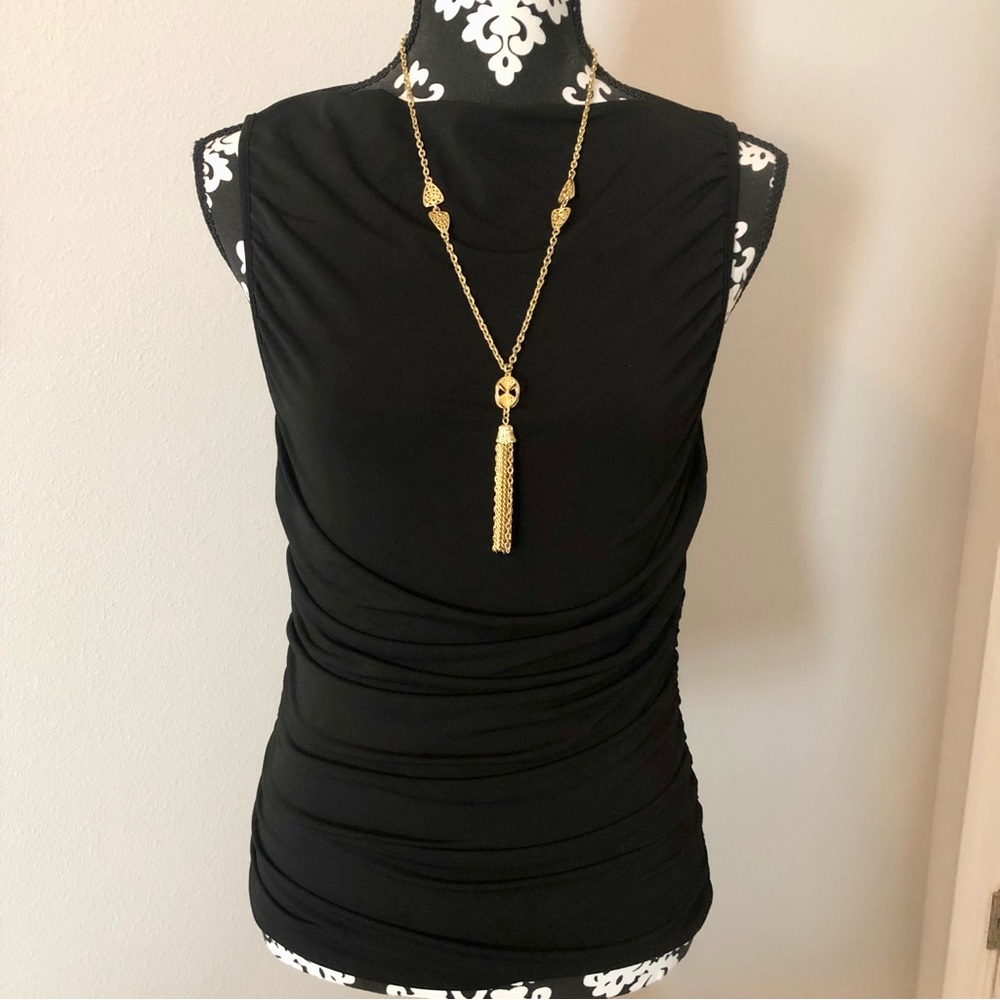 INC International Concepts Black Side Ruched Tank Top Business Small Elegant